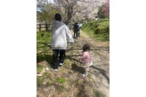 仁淀川町のひょうたん桜を見に行く娘と孫